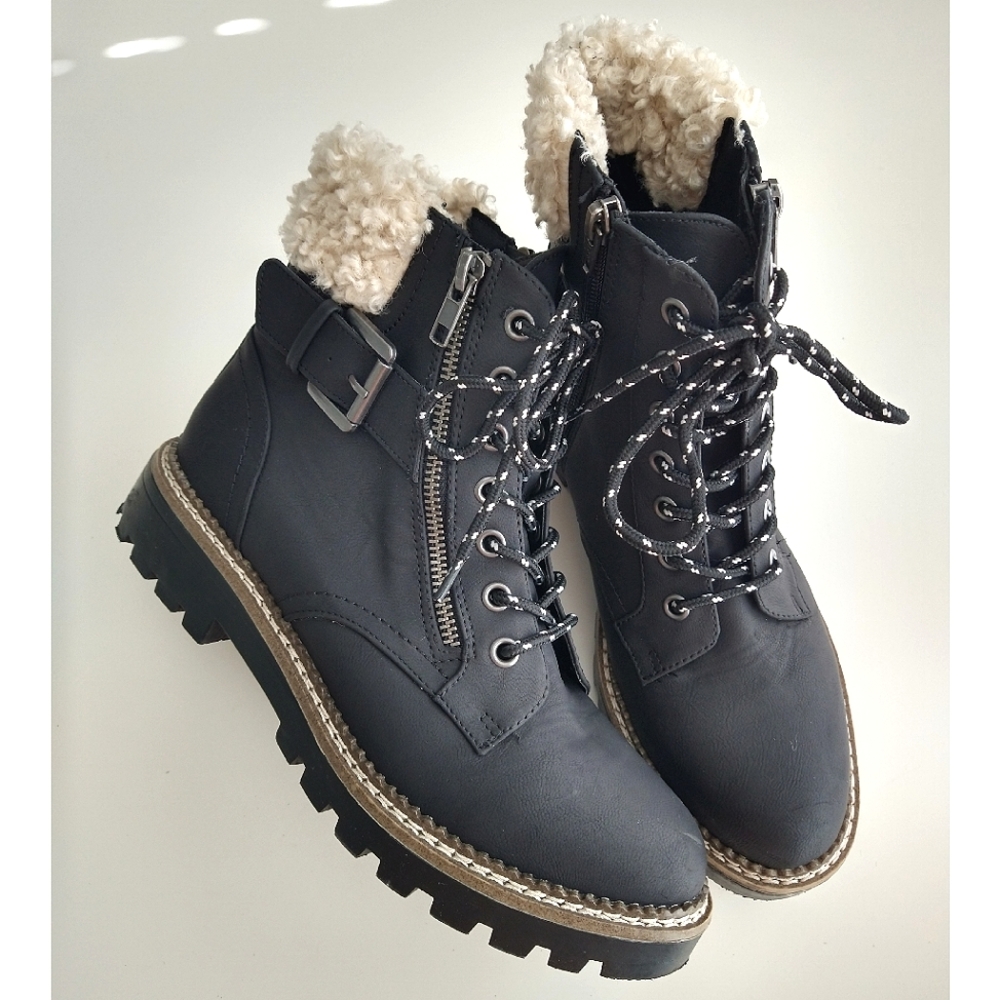 Women's Black Ankle Hiker Boots | Universal Thread Susan | Zipper & Lace Up| 7.5